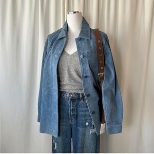 Light Blue Suede Button-up Shacket Small.